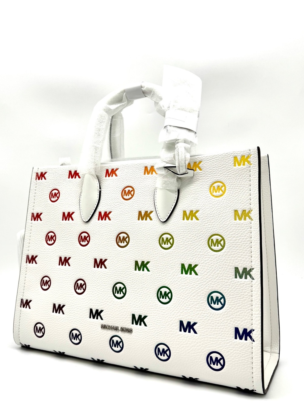 Michael Kors Mirella Medium Rainbow Logo Embossed Tote Bag